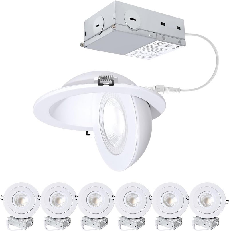 POPANU 6-Inch Gimbal Recessed Light - 12W 90° Tilt & 360° Rotation, 5CCT (2700K-5000K), IC Rated LED Eyeball Recessed Lighting, for Sloped Ceilings, Soffit Light, Hallyway，Kitchens, White 6 Pack - Image 1
